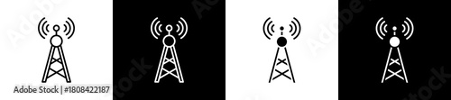Radio Waves icon set in line and glyph style on black and white background