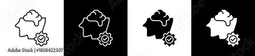 Rational icon set in line and glyph style on black and white background