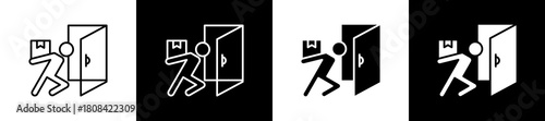 Delivered icon set in line and glyph style on black and white background