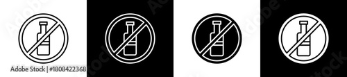 No Alcohol icon set in line and glyph style on black and white background