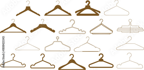 Colorful clothes hanger icon set, stylish wardrobe accessories, vector illustration pack for fashion, retail, closet organization, and product design