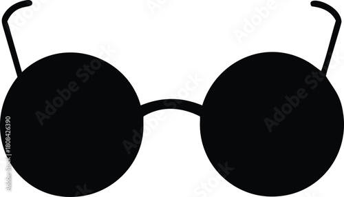 A simple black and white illustration of a pair of round eyeglasses