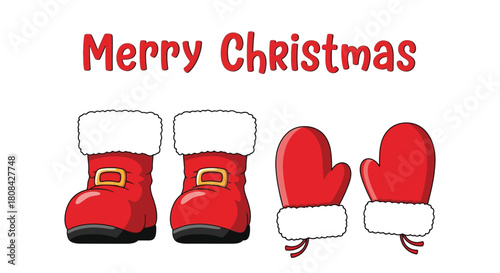 Festive Merry Christmas with Santa's boots and mittens