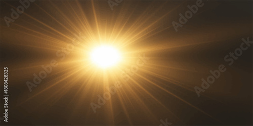 Bright sun rays burst through the blue sky and clouds creating a brilliant flare of sunlight in nature