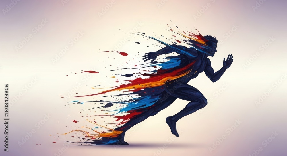 Obraz premium Dynamic Colorful Runner Illustration symbolizing Speed, Motion, and Abstract Energy isolated on Transparent Background