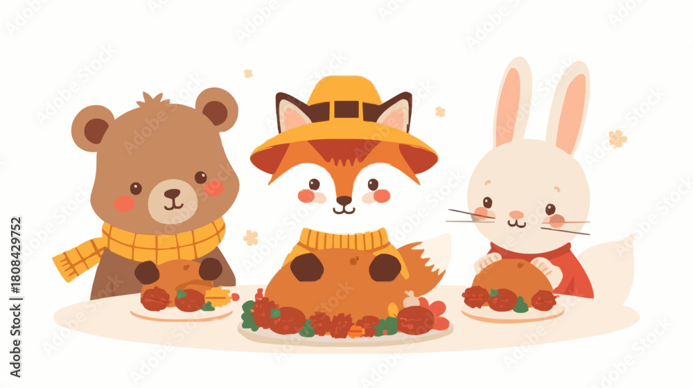 Naklejka premium Adorable Woodland Animals Wearing Fall Outfits for Thanksgiving Vector 
