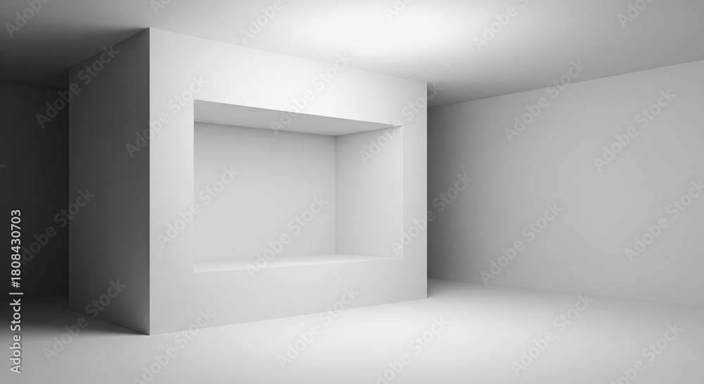 Fototapeta premium Minimalist Empty White Cube Structure in Interior Space Rendering