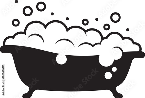 Minimal bathtub overflowing with bubbles for a home spa concept