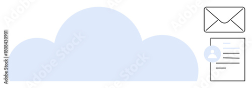 Cloud symbol linked to email and document, highlighting digital storage and sharing. Ideal for cloud technology, data transfer, online communication, document management, business tools, networking
