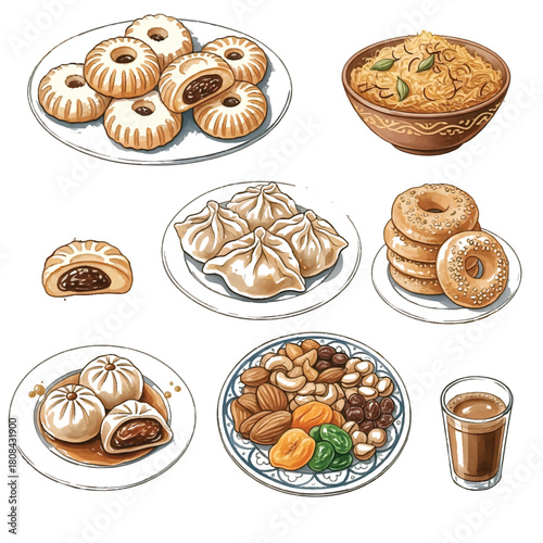 Middle Eastern and Central Asian Traditional Sweets and Food Set