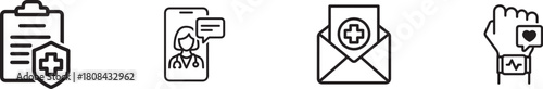 Online medical consultation and healthcare service icons isolated on