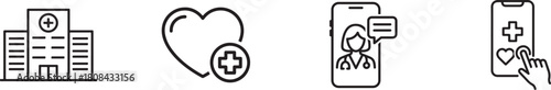 Set of telemedicine and healthcare icons isolated on