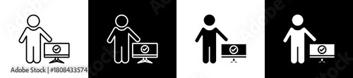 Hci icon set in line and glyph style on black and white background