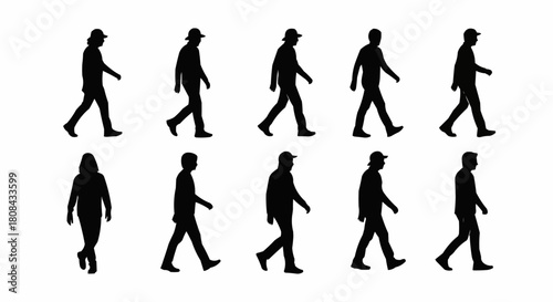 Collection of Silhouettes of People Walking in Various Poses.