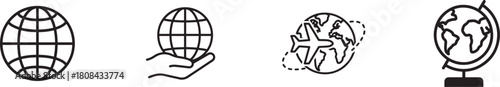 Collection of globe icons representing global connection isolated on