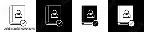 Reference Book icon set in line and glyph style on black and white background