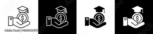 Student Loan icon set in line and glyph style on black and white background