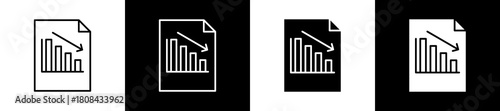 Depreciation icon set in line and glyph style on black and white background