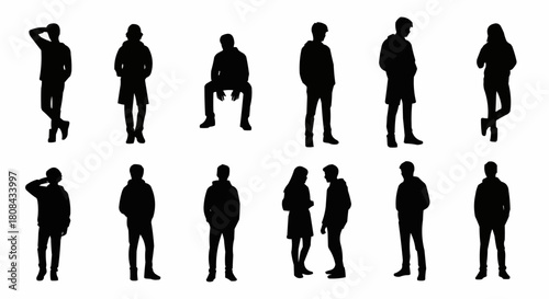 Collection of diverse male and female silhouettes in various poses.