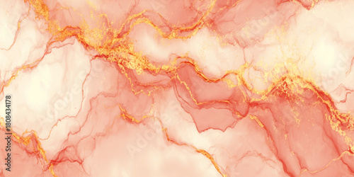 Elegant peach orange and white marble texture with sparkling gold glitter veins abstract background a blend of soft, creamy white and warm peach.
