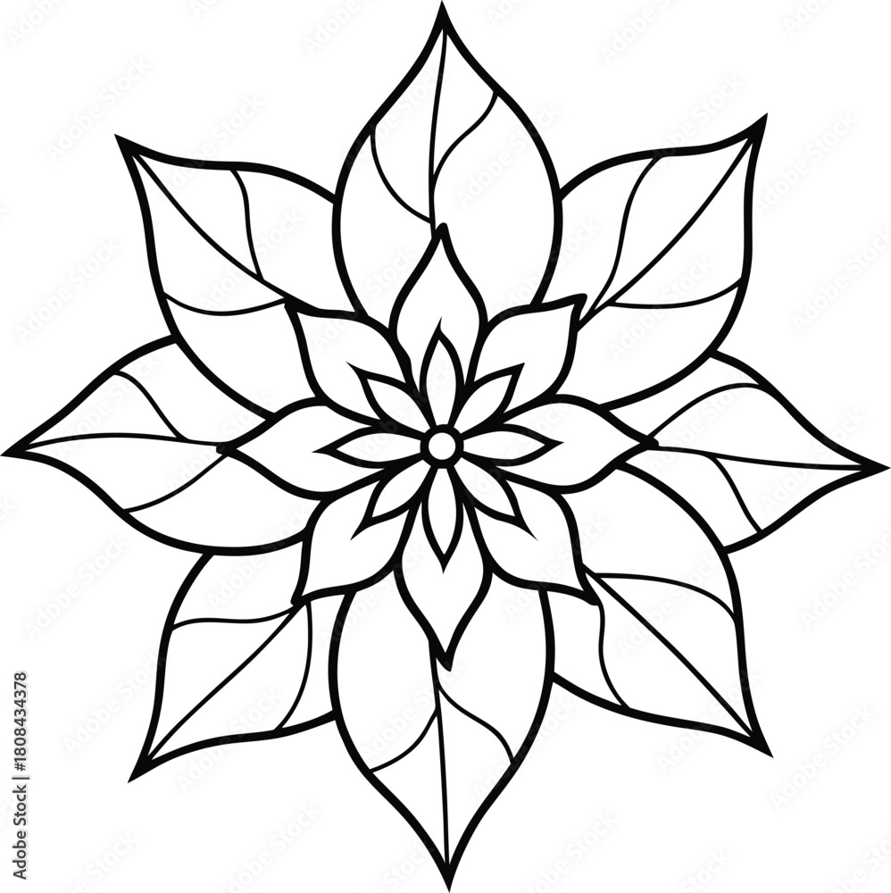Fototapeta premium Poinsettia flower outline black vector