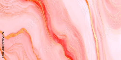 Abstract pink and gold marble texture with alcohol ink and luxurious golden veins on pastel background digital art dreamy watercolor effect.