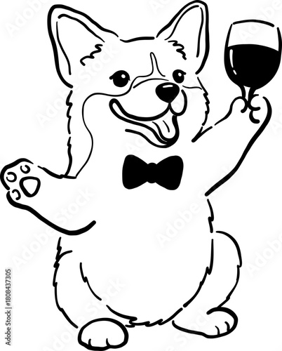 Hand Drawn Corgi Wedding, Whimsical Dog Bride & Groom Illustration