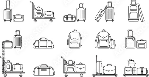 Collection of various luggage and travel bags icons