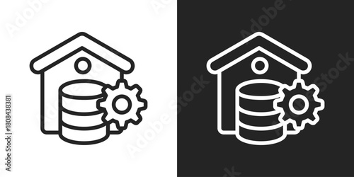 Data Warehousing Icon In Black And White Line Style