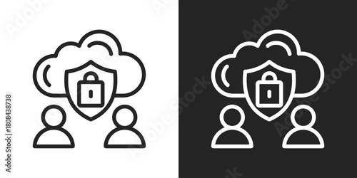 Secure Cloud Icon In Black And White Line Style