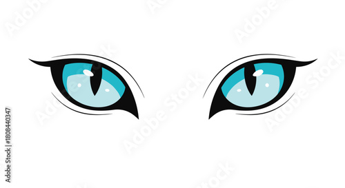 A pair of captivating, stylized bright blue feline eyes with sharp black outlines and vertical pupils, suggesting a watchful or mysterious presence.