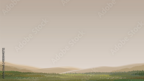 Realistic Vector Landscap Vast, Serene Wilderness and Grey Sky