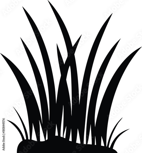 A simple black silhouette illustration depicting a cluster of tall grass blades