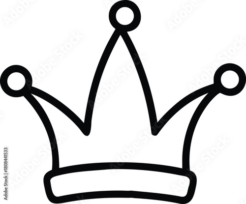 A simple black and white illustration of a regal crown design high quality