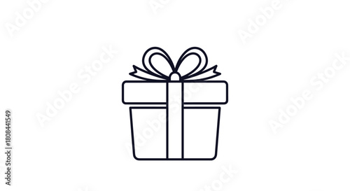 A minimalist line art icon of a neatly wrapped gift box with a decorative bow on top, symbolizing celebration, presents, and special occasions.