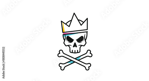 Stylized skull and crossbones emblem featuring a crown and modern CMYK-inspired color accents, symbolizing rebellion or punk royalty.