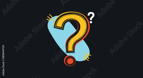 Vibrant graphic illustration of a large textured yellow question mark over an abstract blue shape, complemented by a small white question mark, signifying curiosity.