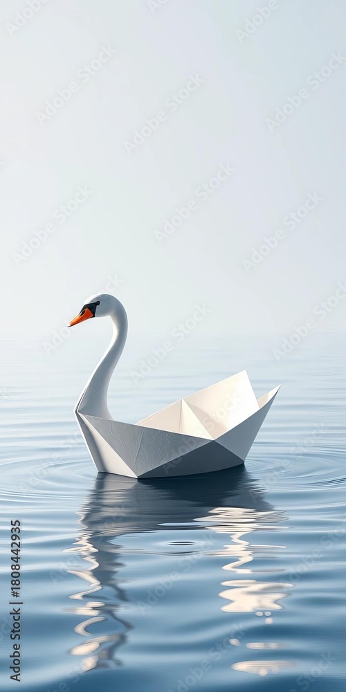 Fototapeta premium Paper boat evolves into a graceful swan, representing business evolution and achieving goals, business, boat