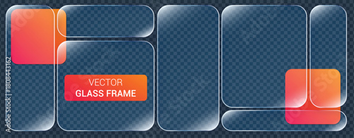 Liquid Glass UI Design Abstract vector illustration background with red and yellow car icon set and blank metal square frame design element