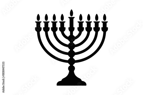 Religious Candlestick with Nine Branches Illuminated for Jewish Holiday Celebrations and Spiritual Practices
