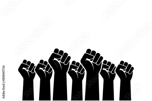 Symbol of solidarity and protest, raised clenched fists against a white background, representing strength and unity in social movements