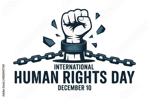 Clenched fist breaking heavy chains vector illustration. A powerful symbol of strength, liberation, and the struggle for freedom and human rights