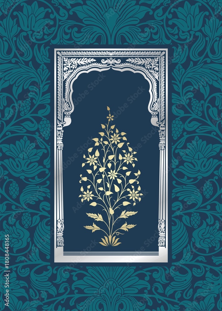 Fototapeta premium wedding card design, paisley floral pattern , India 