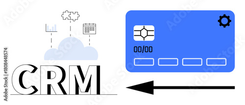CRM concept. CRM systems connect cloud data storage and digital payment processes. CRM streamlines customer management with tools thumbs up credit card transactions. For business, banking, fintech