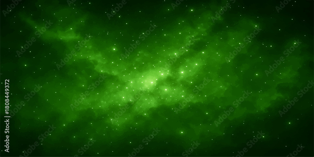 Obraz premium Abstract dark blue and green night sky nebula background with bright stars