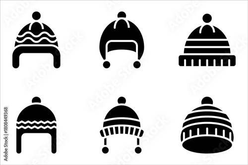 Winter hat icon set, linear winter beanie hat icons, vector illustration on white background