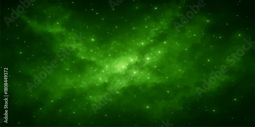 Abstract dark blue and green night sky nebula background with bright stars