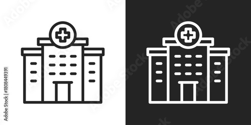 Hospital Icon In Black And White Line Style