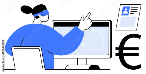 Virtual reality and financial technology concept. Virtual reality tools empower fintech innovations, improve digital identification, and enhance security. For banking, fintech apps, payment systems