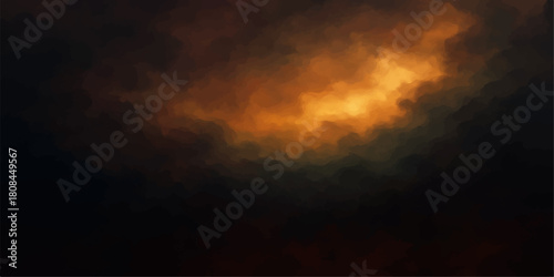 Sunset explosion in the orange sky with dark storm clouds and sunlight